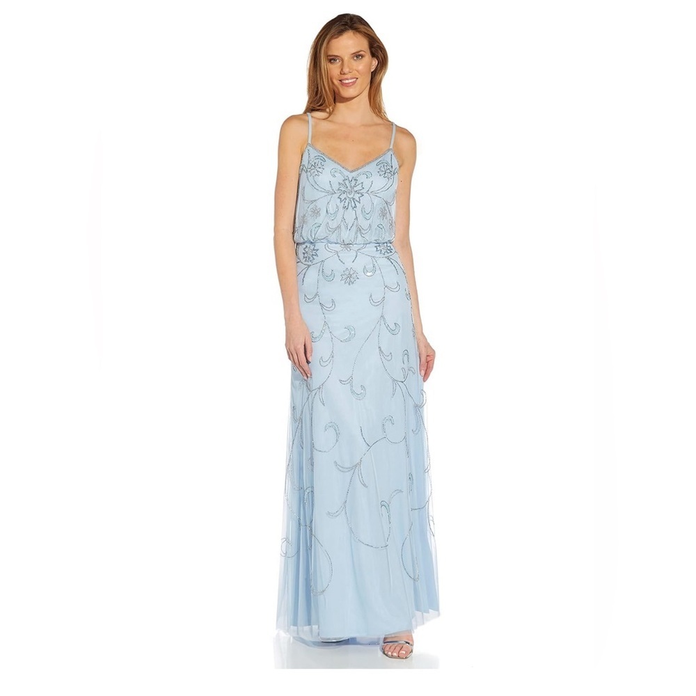 Adrianna Papell Blouson Light Blue Embellished Gown Size 6 - Picture 2 of 11